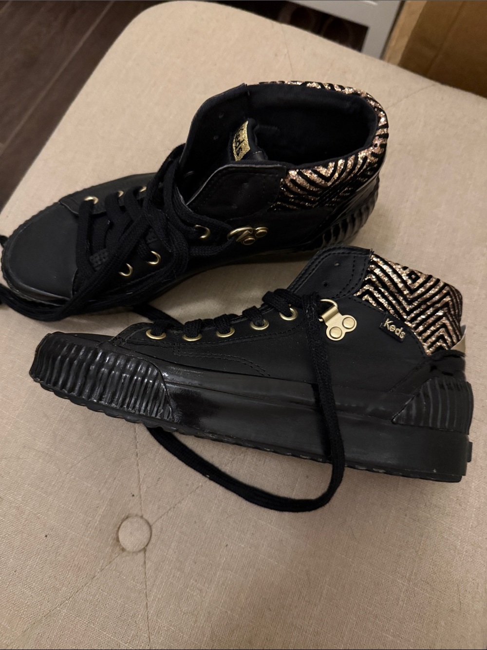 Keds Black High-Top Sneakers with Gold Accent